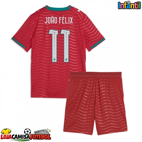 Camisa de Futebol Portugal Joao Felix #11 Equipamento Principal Infantil Mundo 2026 Manga Curta (+ Calças curtas)